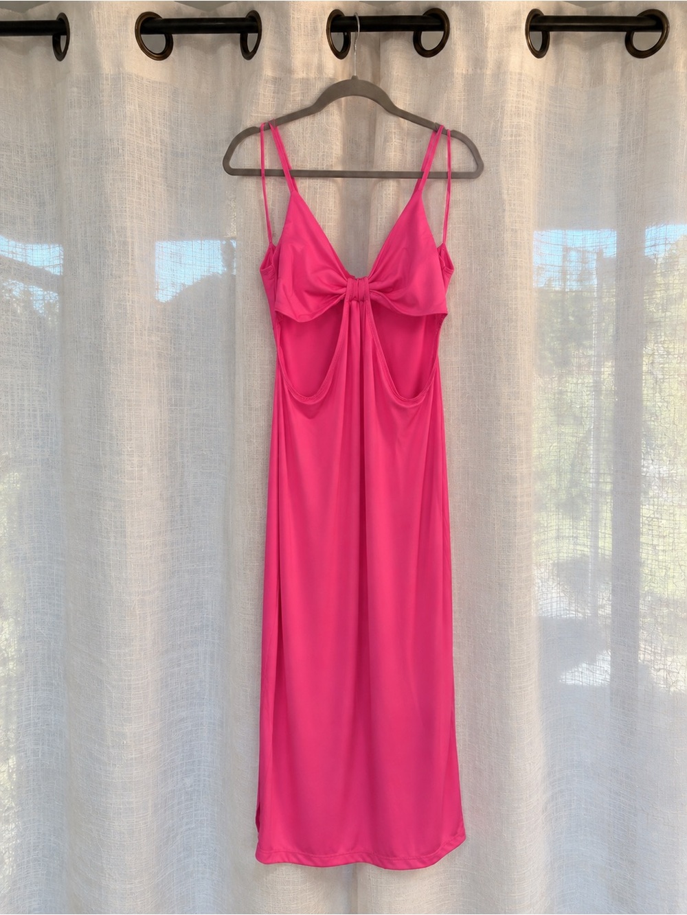Ambiance Hot Pink Cutout Slip Dress with Front Knot